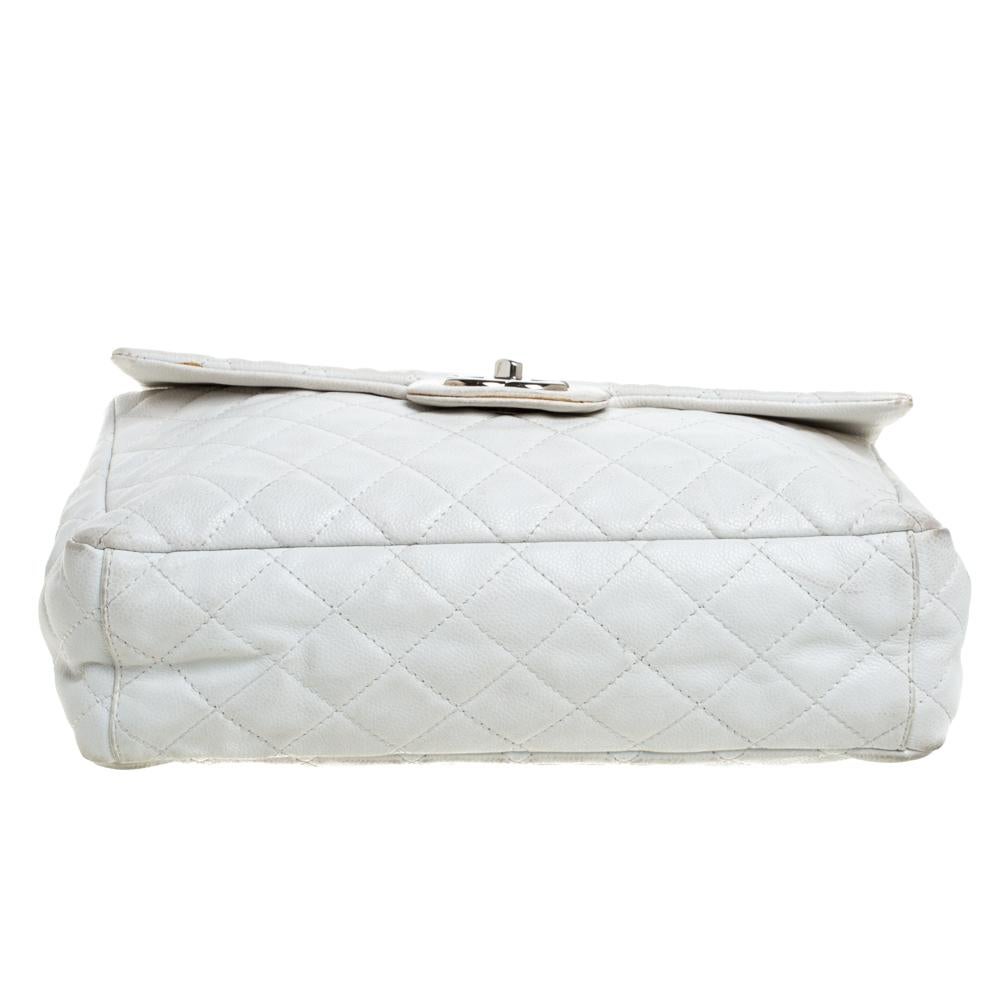 Gray Chanel White Quilted Caviar Leather Maxi Classic Single Flap Bag