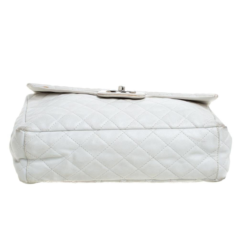 Chanel Weiß gesteppt Kaviar Leder Maxi Classic Single Flap Tasche Damen