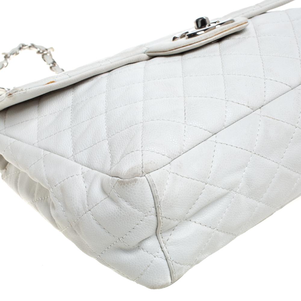 Chanel White Quilted Caviar Leather Maxi Classic Single Flap Bag 1