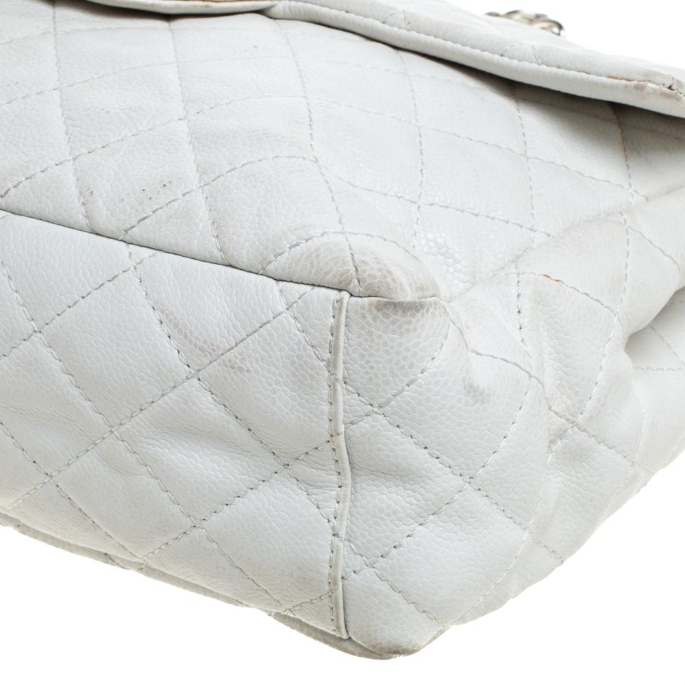 Chanel White Quilted Caviar Leather Maxi Classic Single Flap Bag 2