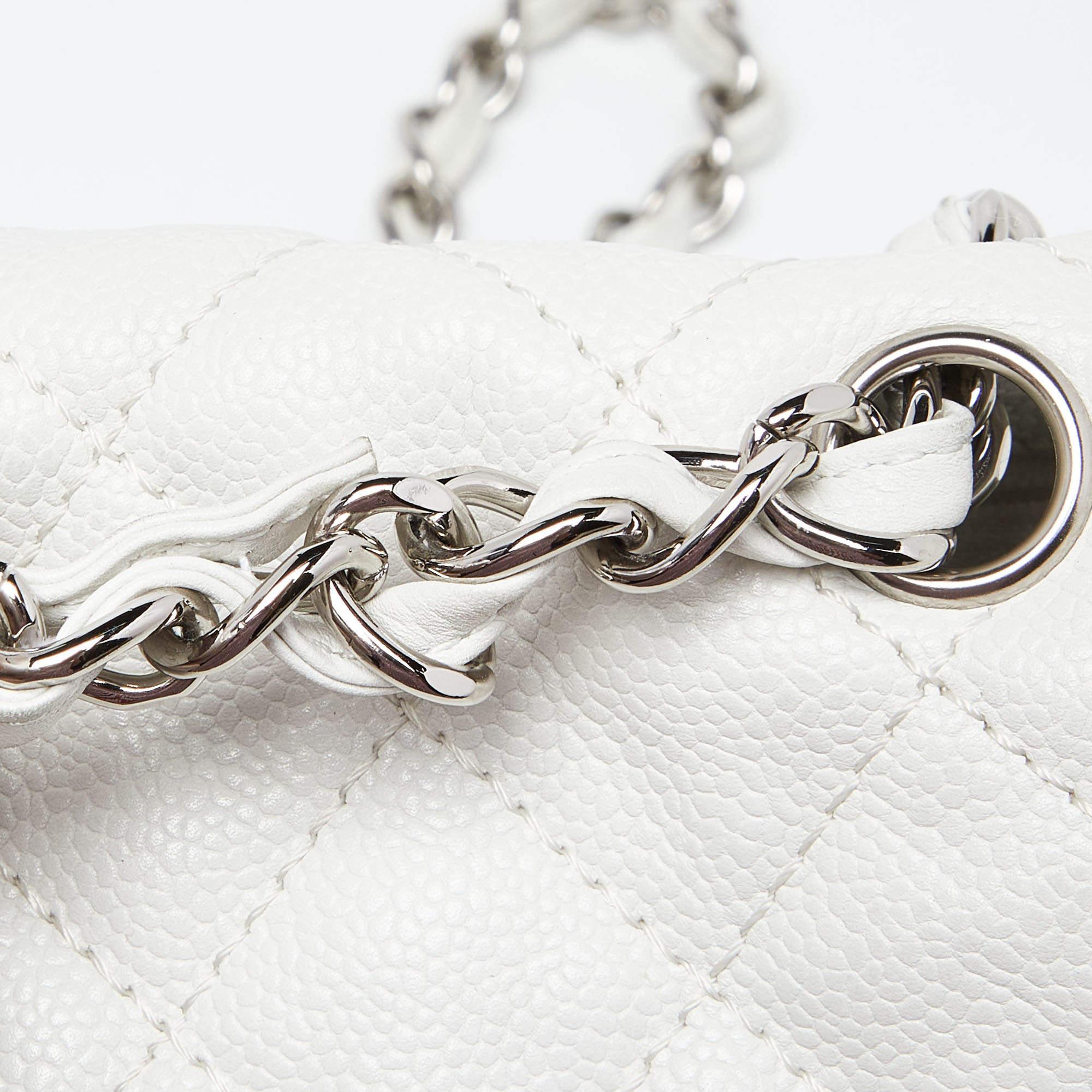 Chanel White Quilted Caviar Leather Maxi Vintage Classic Single Flap Bag 1