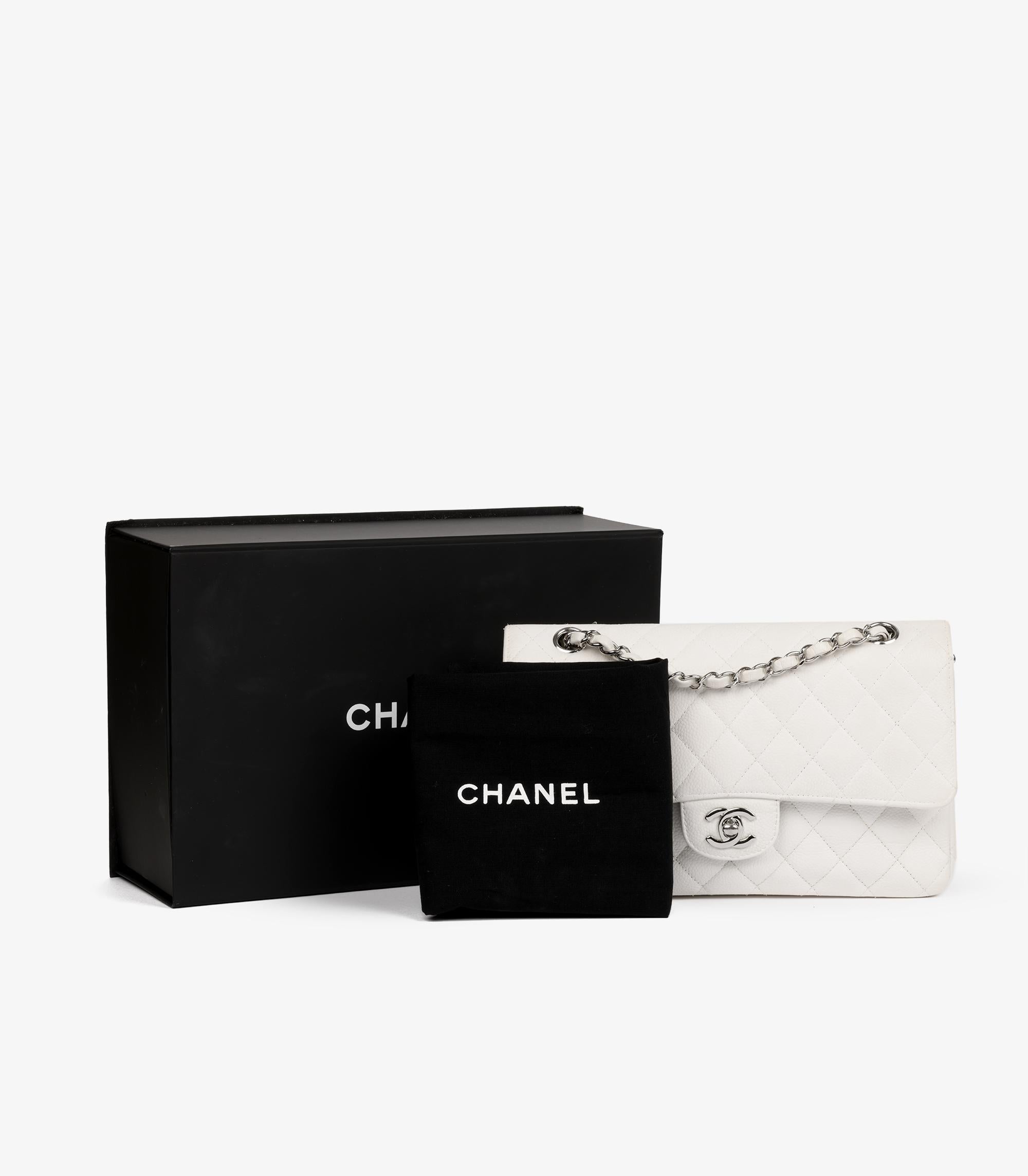 Chanel White Quilted Caviar Leather Medium Classic Double Flap Bag im Angebot 6
