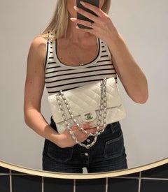 Chanel White Quilted Caviar Leather Medium Classic Double Flap Bag