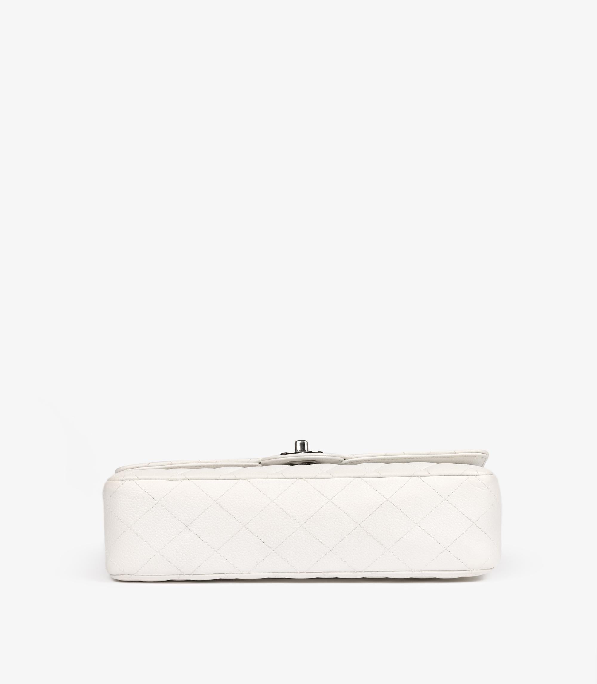 Chanel White Quilted Caviar Leather Medium Classic Double Flap Bag im Angebot 2