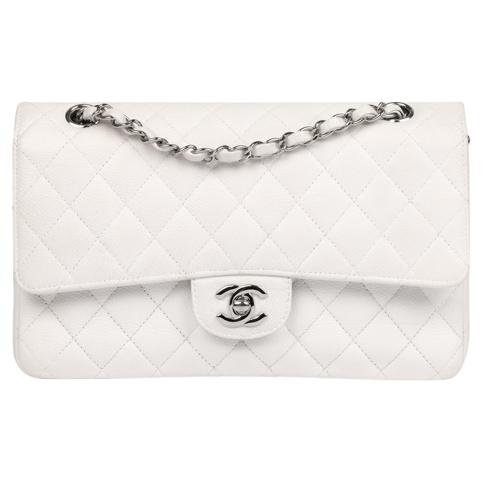 Chanel White Quilted Caviar Leather Medium Classic Double Flap Bag