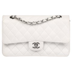 Chanel White Quilted Caviar Leather Medium Classic Double Flap Bag