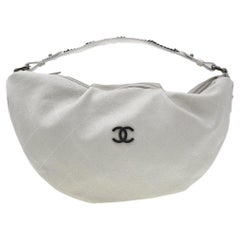 Chanel White Quilted Caviar Leather Outdoor Hobo