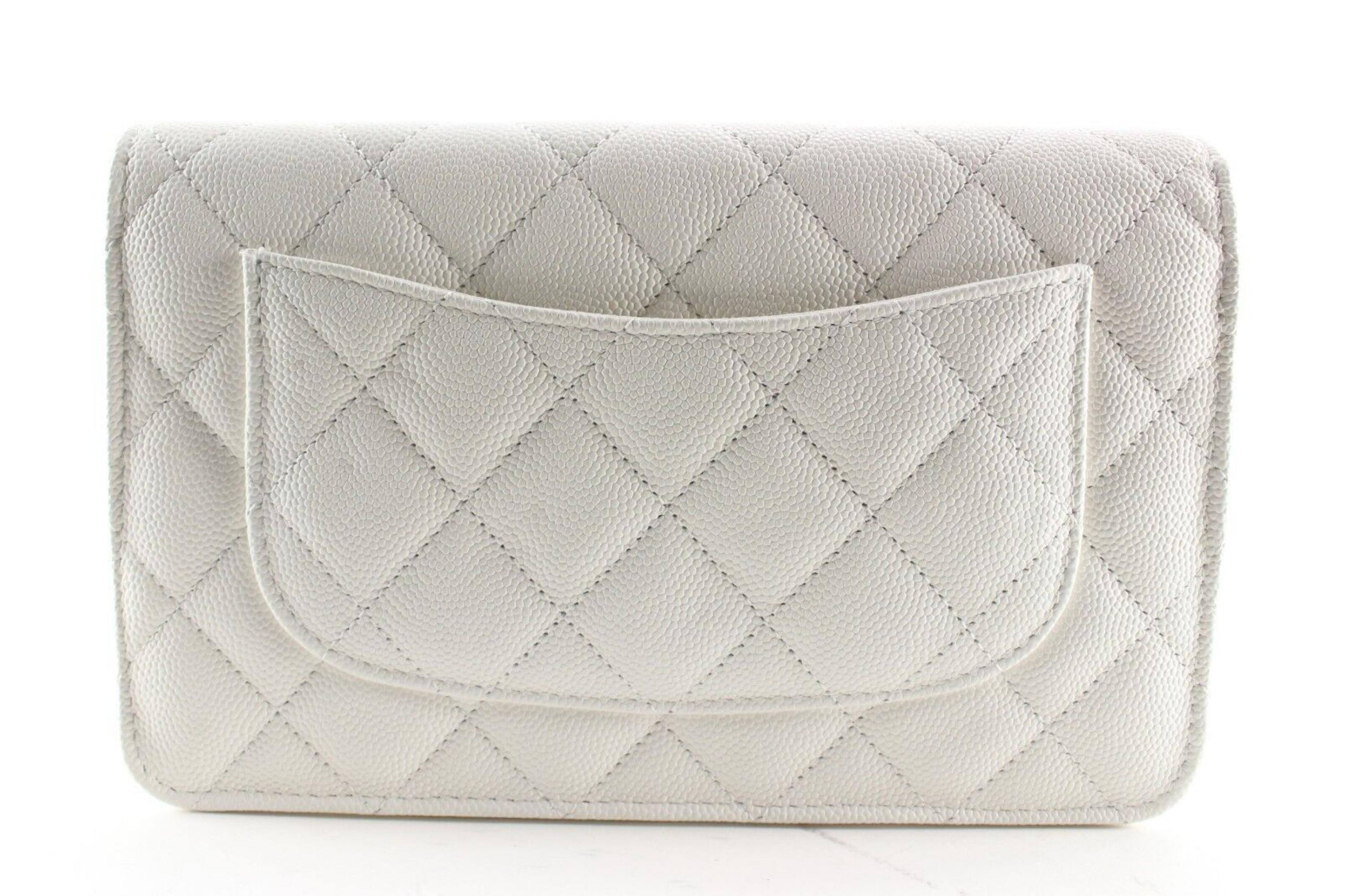 Chanel White Quilted Caviar Leather Poker Card Wallet on Chain GHW WOC 1CK0228 3