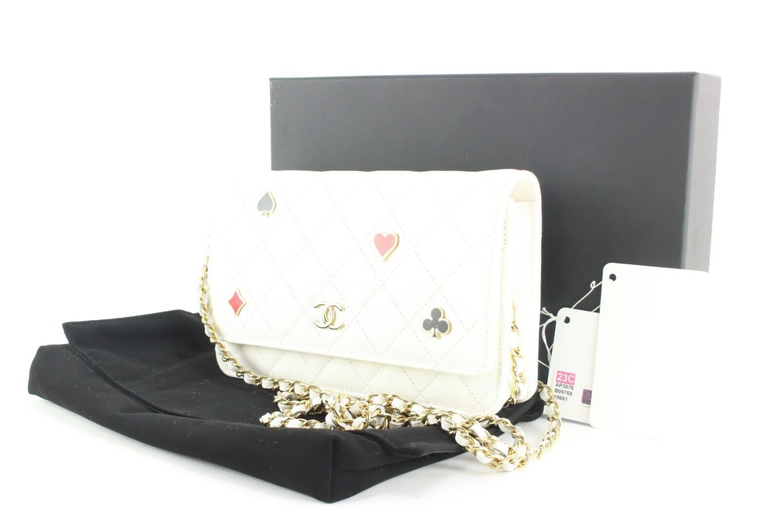 Chanel White Quilted Caviar Leather Poker Card Wallet on Chain GHW WOC 1CK0228 4
