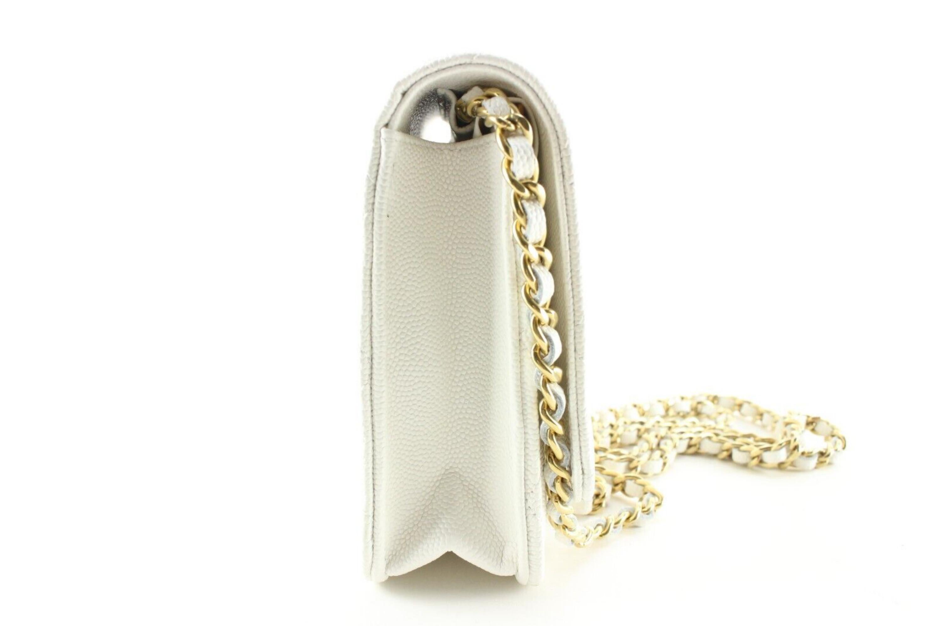 Chanel White Quilted Caviar Leather Poker Card Wallet on Chain GHW WOC 1CK0228 5