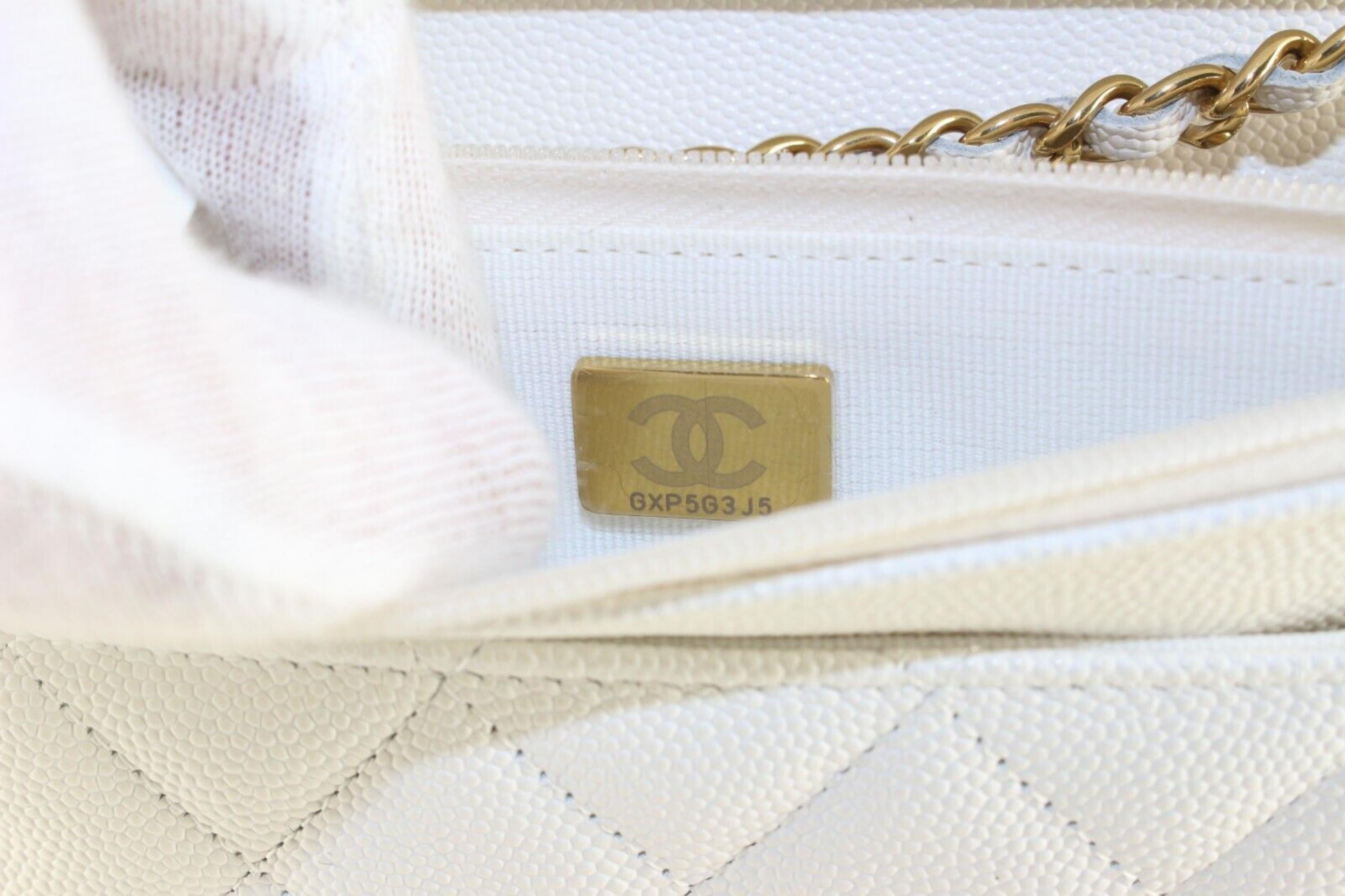 Women's Chanel White Quilted Caviar Leather Poker Card Wallet on Chain GHW WOC 1CK0228