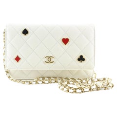 Chanel White Quilted Caviar Leather Poker Card Wallet on Chain GHW WOC 1CK0228