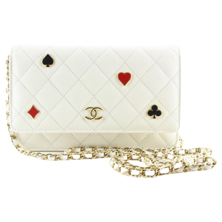 Chanel White Quilted Caviar Leather Poker Card Wallet on Chain GHW WOC  1CK0228 at 1stDibs