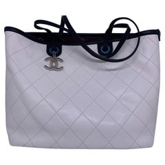 Chanel White Quilted Caviar Leather Shopping Fever Large Tote Bag
