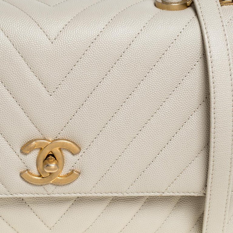 Chanel White Quilted Caviar Leather Small Coco Top Handle Bag