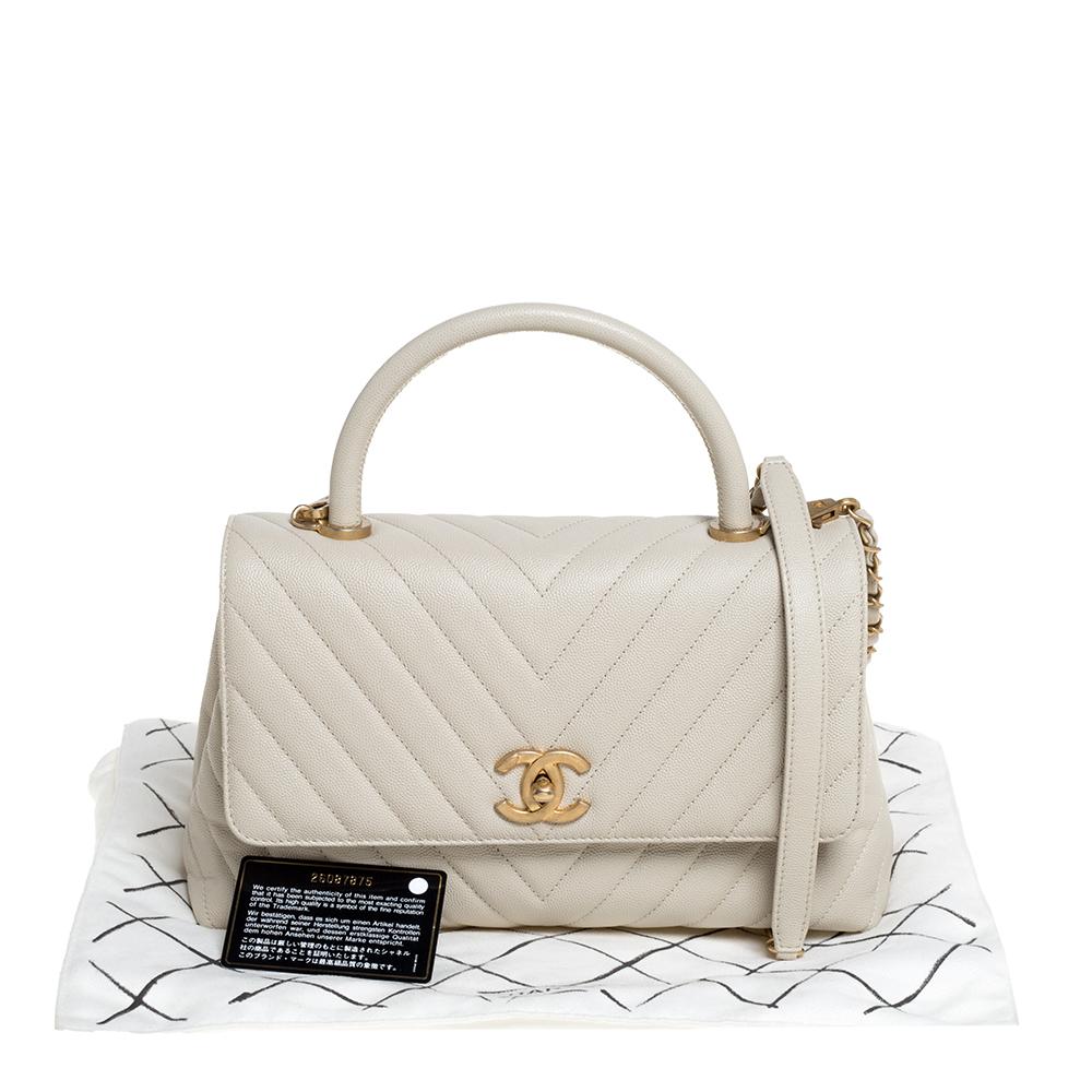 Chanel White Quilted Caviar Leather Small Coco Top Handle Bag 5