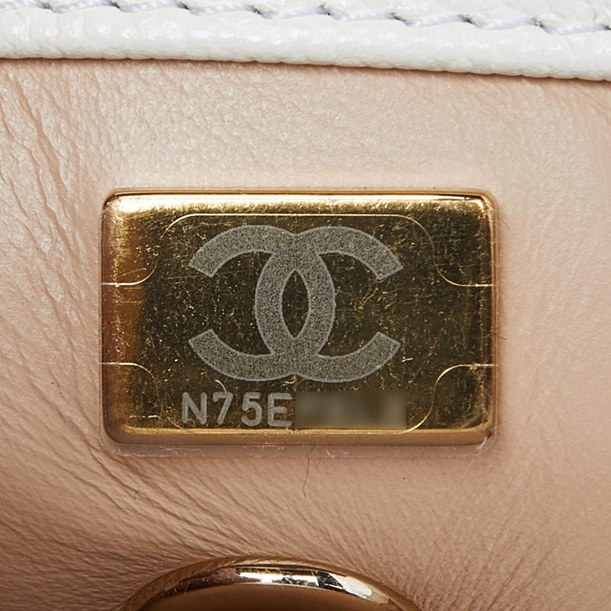 Chanel Weiße gesteppte kleine Coco Top Handle Bag aus Leder in Kaviar Damen