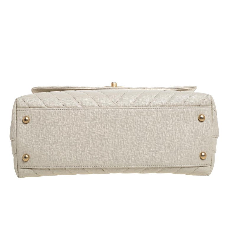 Chanel White Quilted Caviar Leather Small Coco Top Handle Bag
