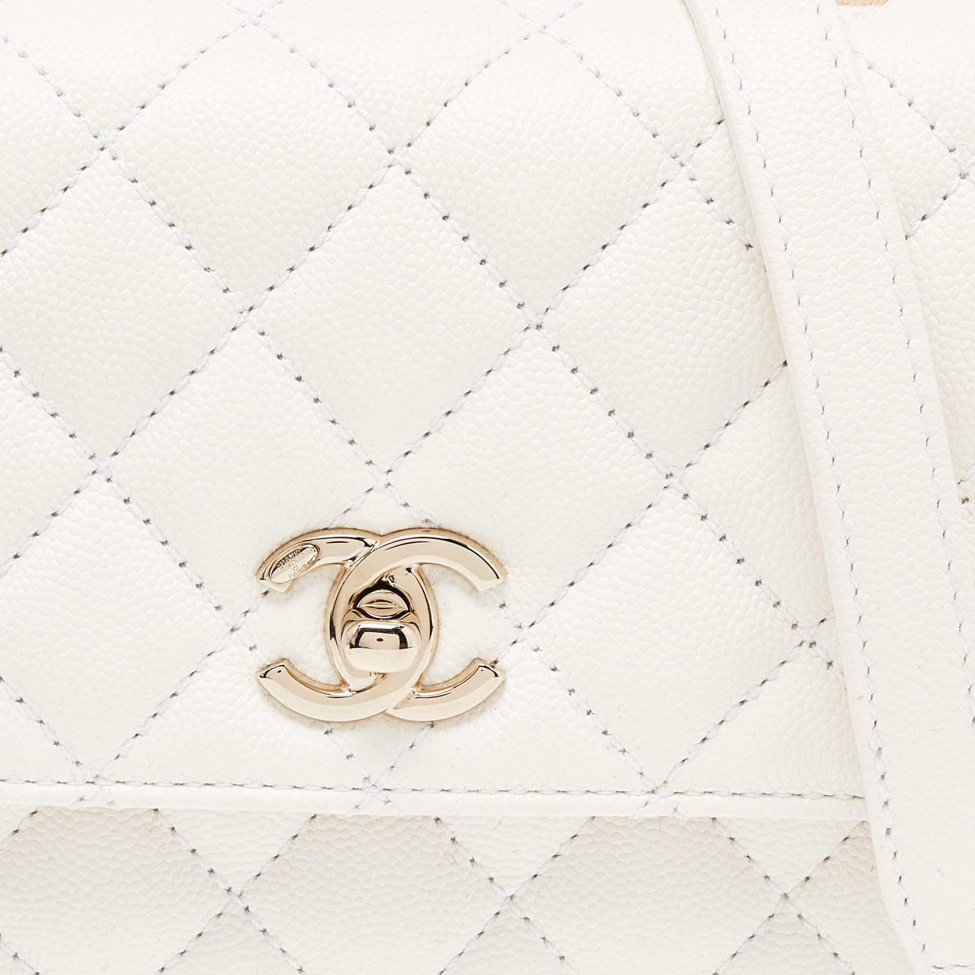 Chanel Weiße gesteppte kleine Coco Top Handle Bag aus Leder in Kaviar 2