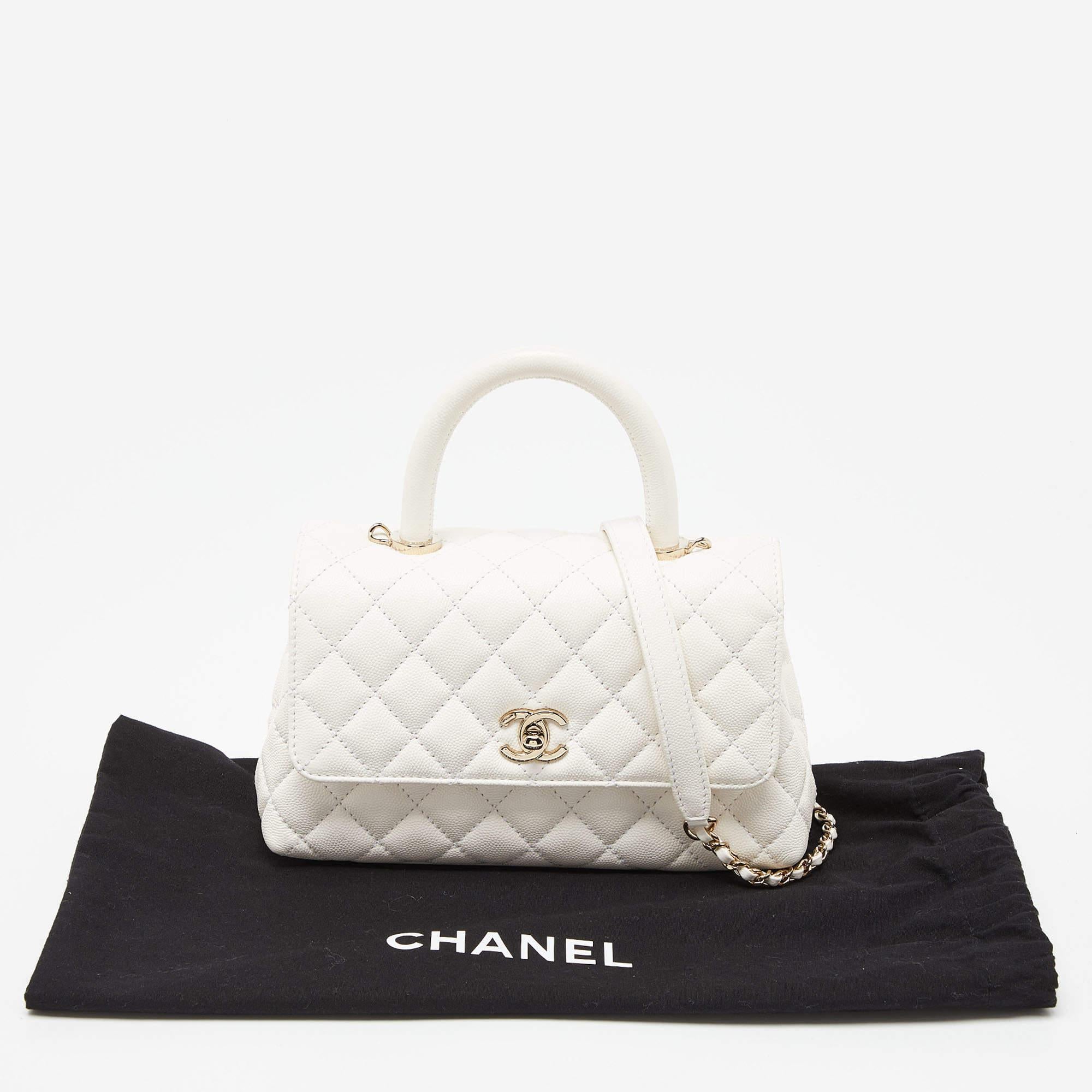 Chanel White Quilted Caviar Leather Small Coco Top Handle Bag 3