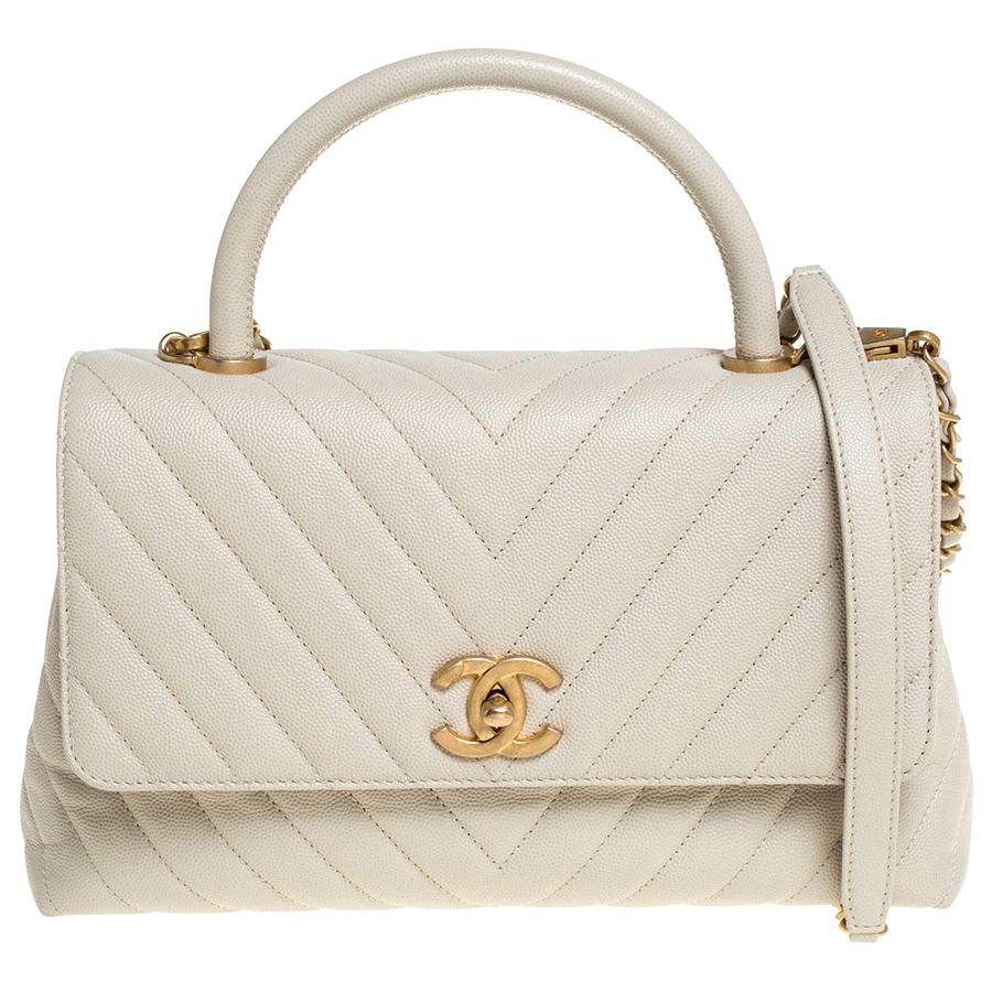 Coco handle leather handbag Chanel White in Leather - 32758391