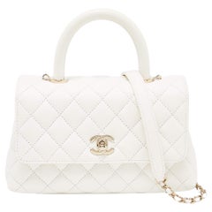 Chanel Weiße gesteppte kleine Coco Top Handle Bag aus Leder in Kaviar