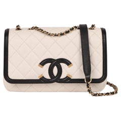 CHANEL White Quilted Caviar Leather Small Filigree Flap Bag