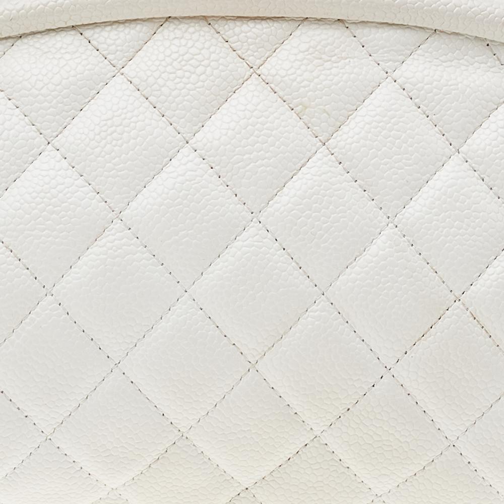 Chanel White Quilted Caviar Leather Timeless Clutch 3