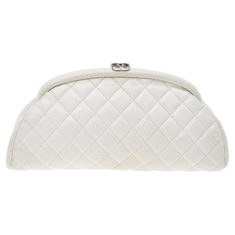 Chanel White Quilted Caviar Leather Timeless Clutch at 1stDibs