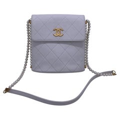 Chanel White Quilted Caviar Matelasse Faux Pearl Shoulder Bag