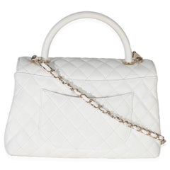 Chanel White Quilted Caviar Medium Coco Top Handle Handbag