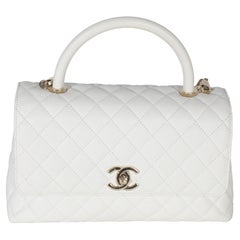 Chanel White Quilted Caviar Medium Coco Top Handle Handbag Chanel White Quilted Caviar Medium Coco Top Handle Handbag