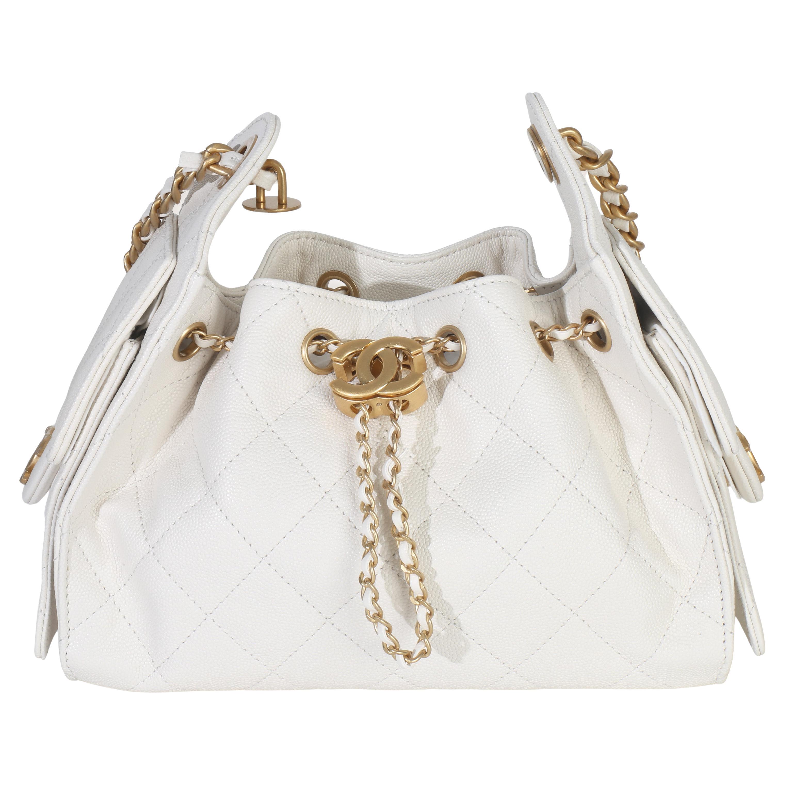 Chanel Blanco Acolchado Caviar Mini Chanel 25 Hobo