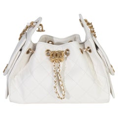 Chanel White Quilted Caviar Mini Chanel 25 Hobo
