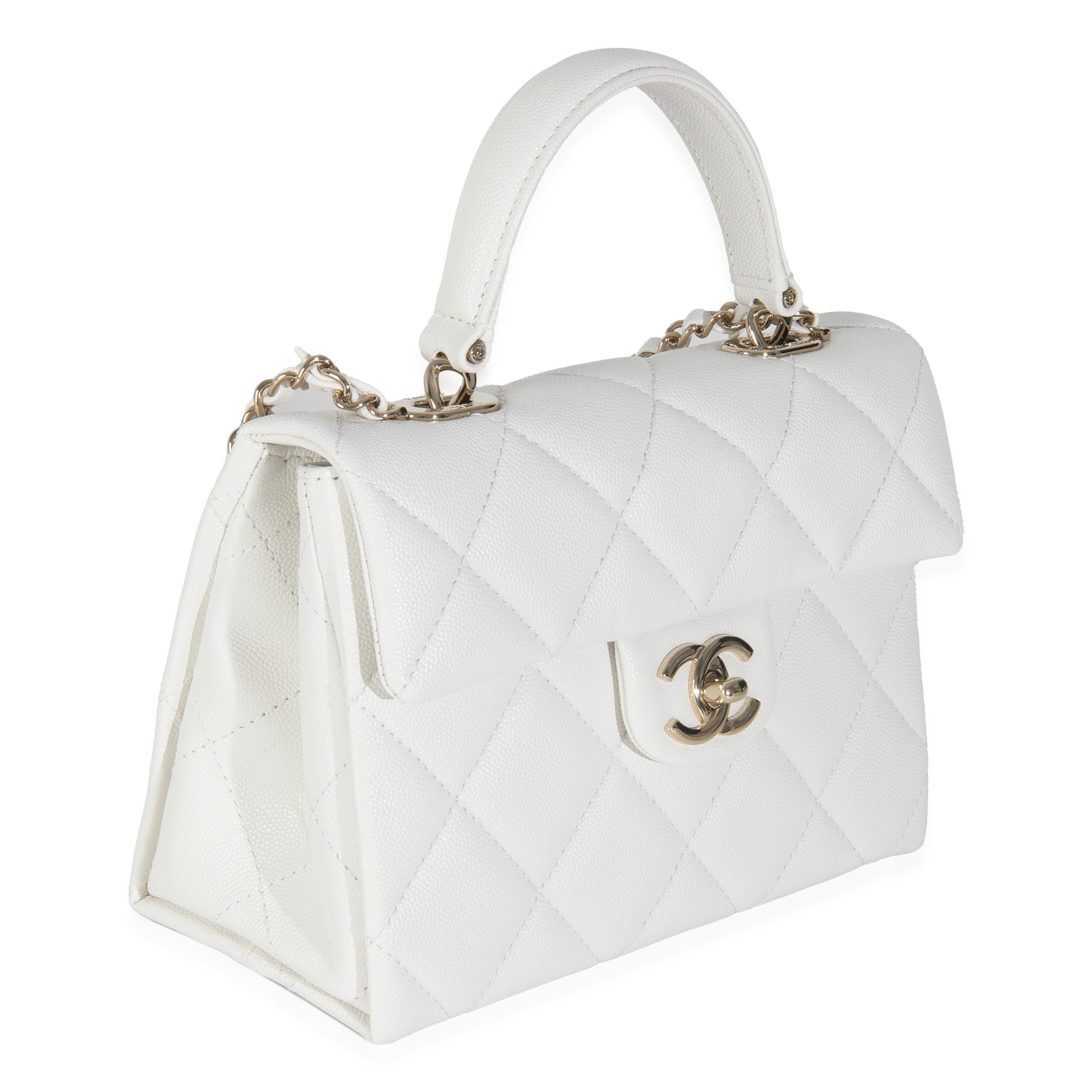 Gray Chanel White Quilted Caviar Retro Twist Mini Flap Bag For Sale