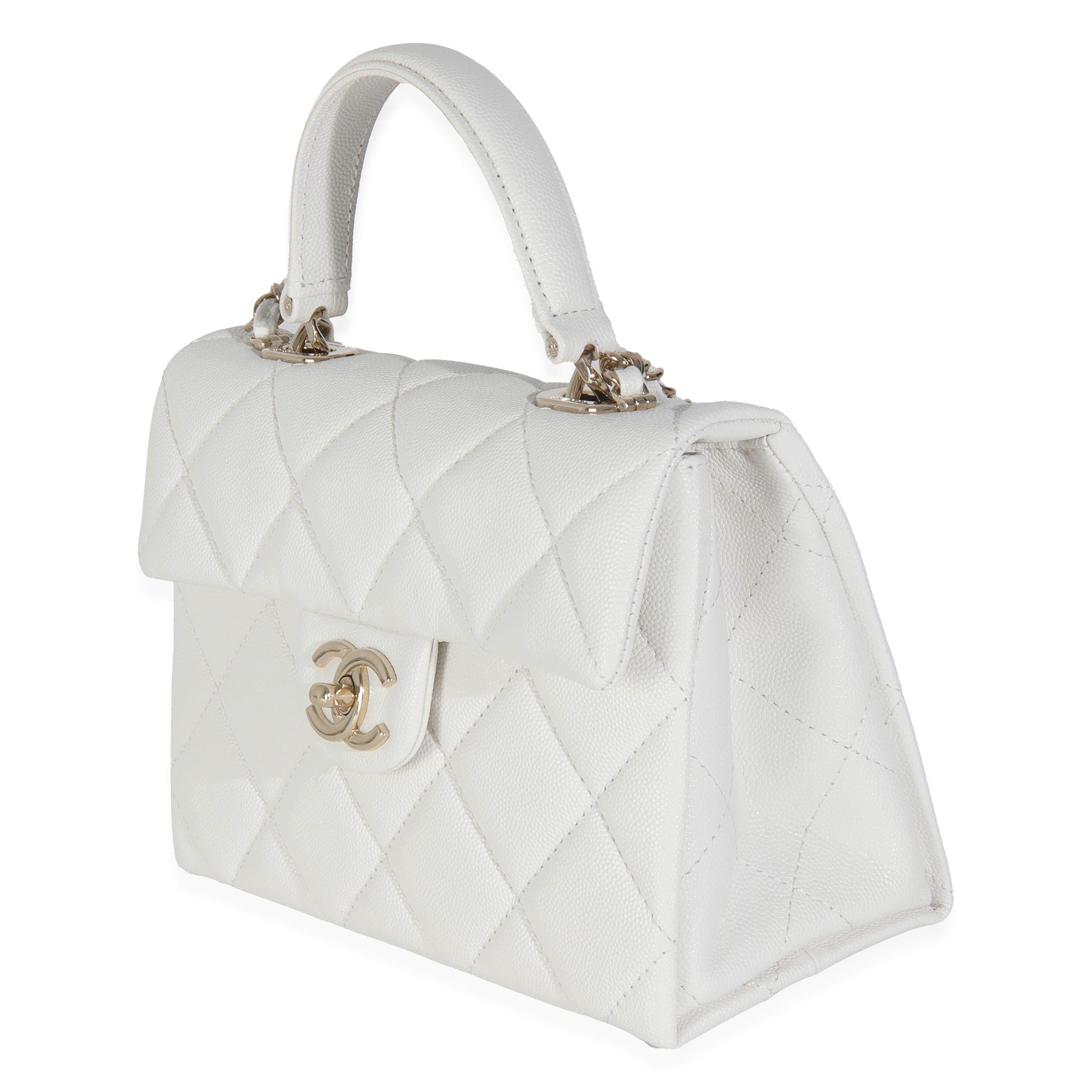 Chanel White Quilted Caviar Retro Twist Mini Flap Bag In Excellent Condition For Sale In New York, NY