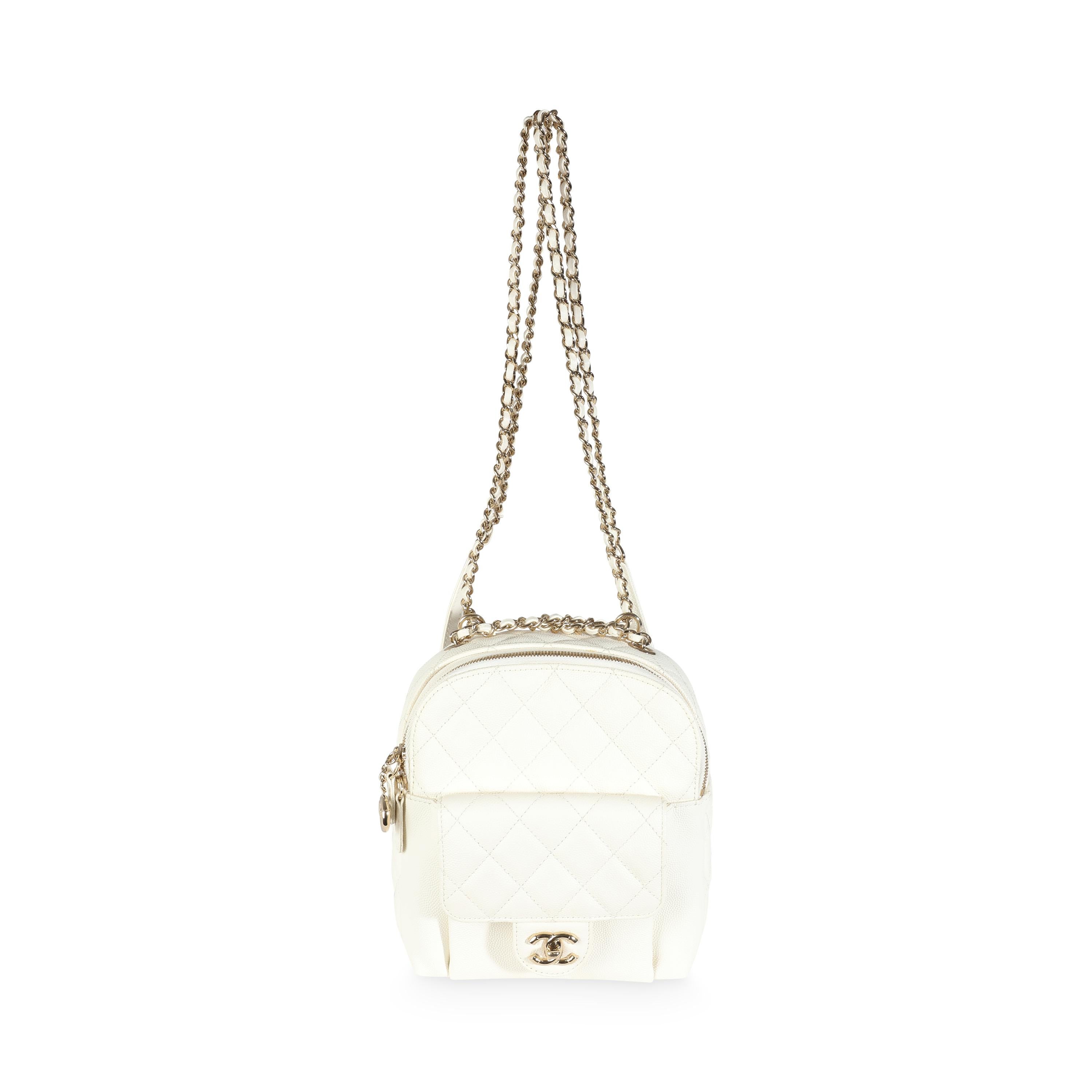 Chanel White Quilted Caviar Small CC Day Backpack Handbag In Excellent Condition For Sale In New York, NY