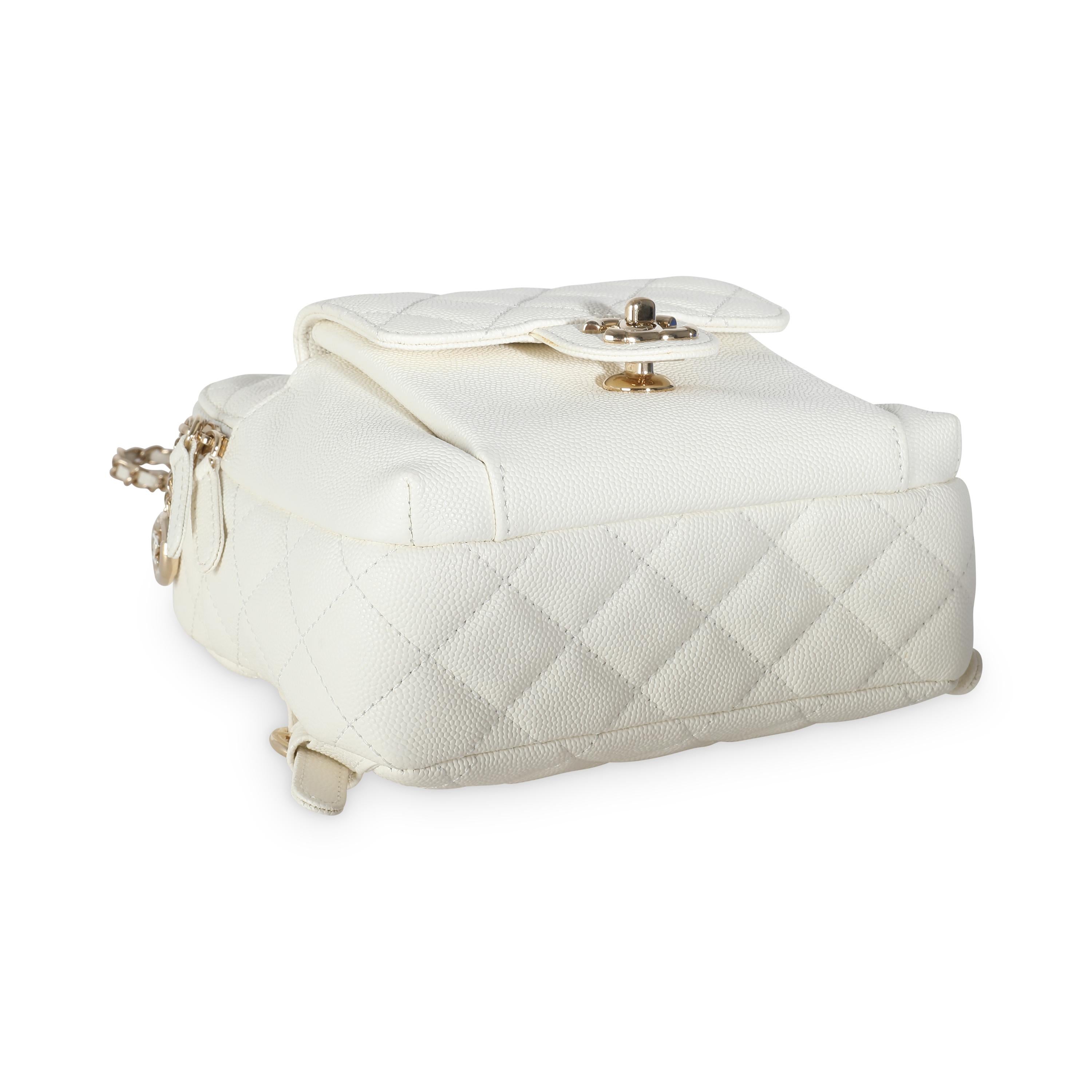 Chanel White Quilted Caviar Small CC Day Backpack Handbag For Sale 2