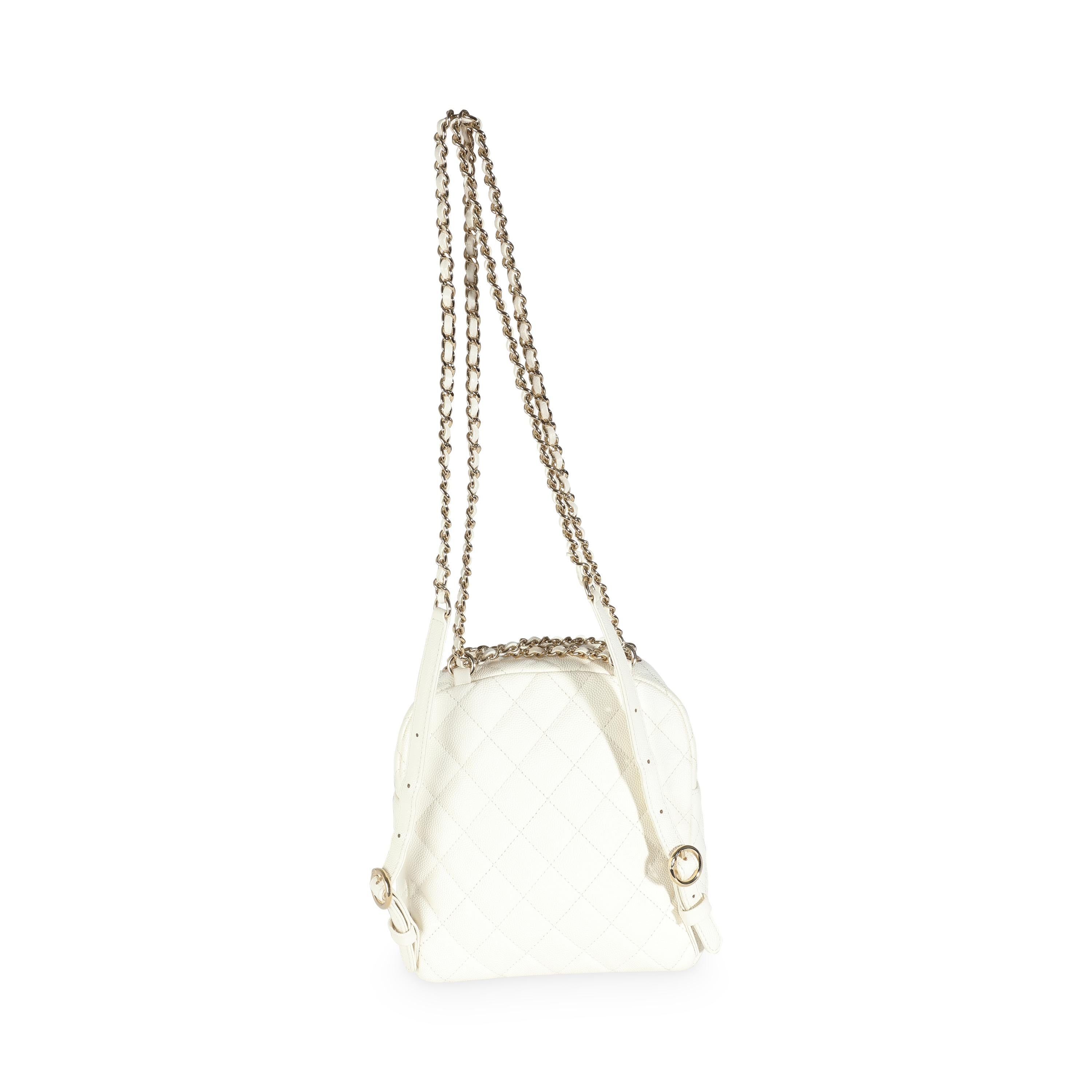 Chanel White Quilted Caviar Small CC Day Backpack Handbag For Sale 3