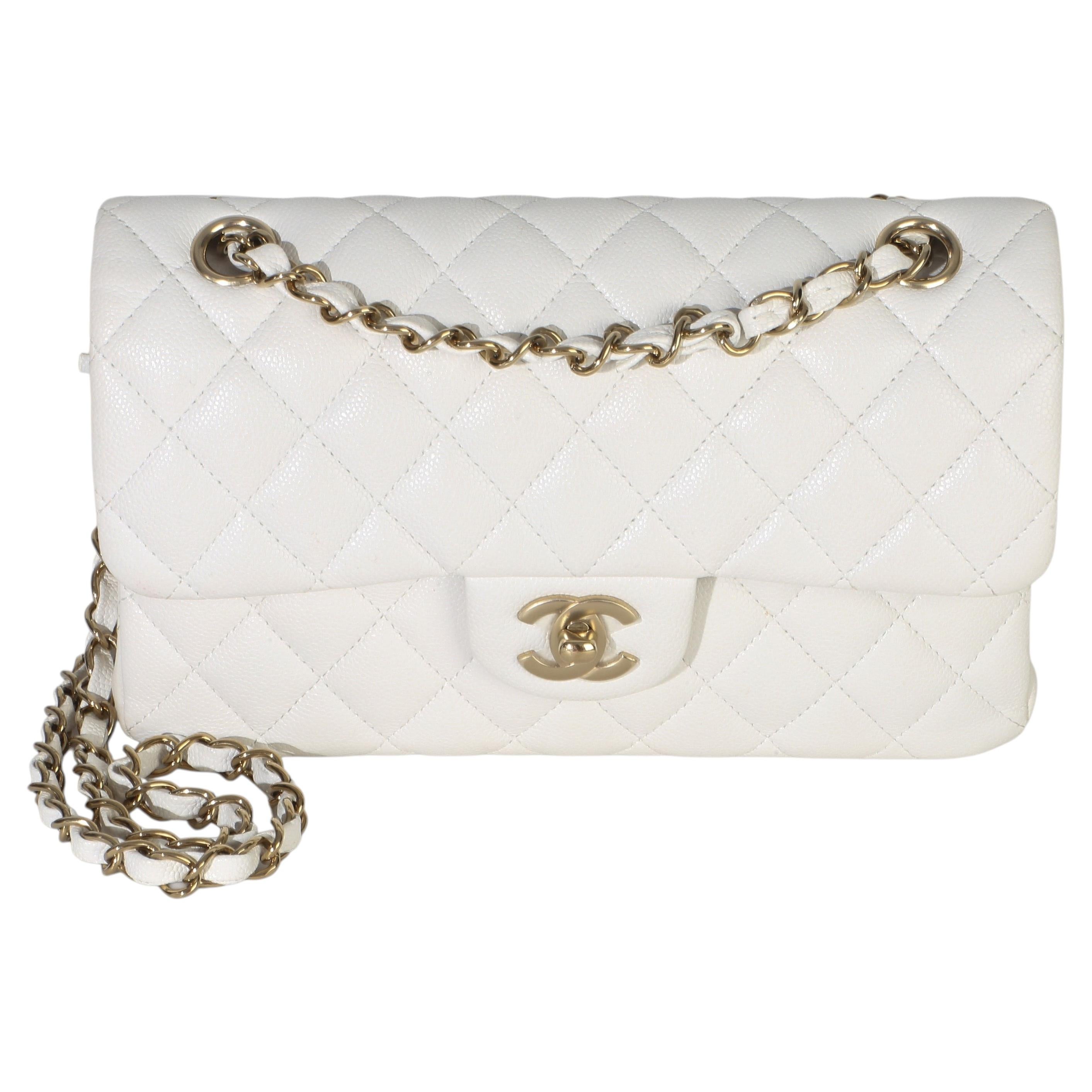 Chanel White Quilted Caviar Small Classic Double Flap Bag