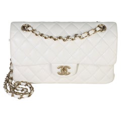 Chanel White Quilted Caviar Small Classic Double Flap Bag
