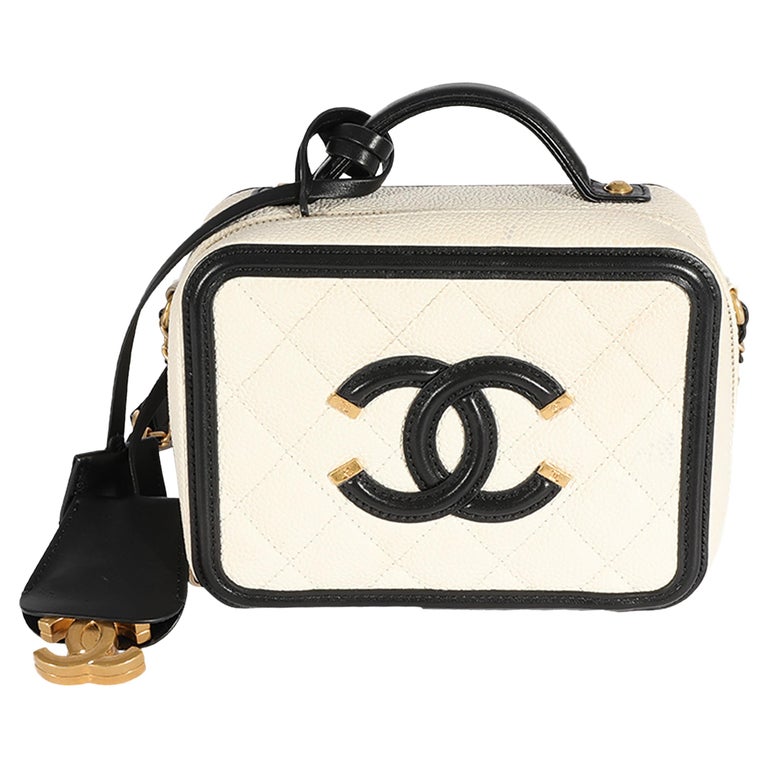 2021 Chanel Black Caviar Gold Small Filigree Vanity Case Handle Crossbody  Bag