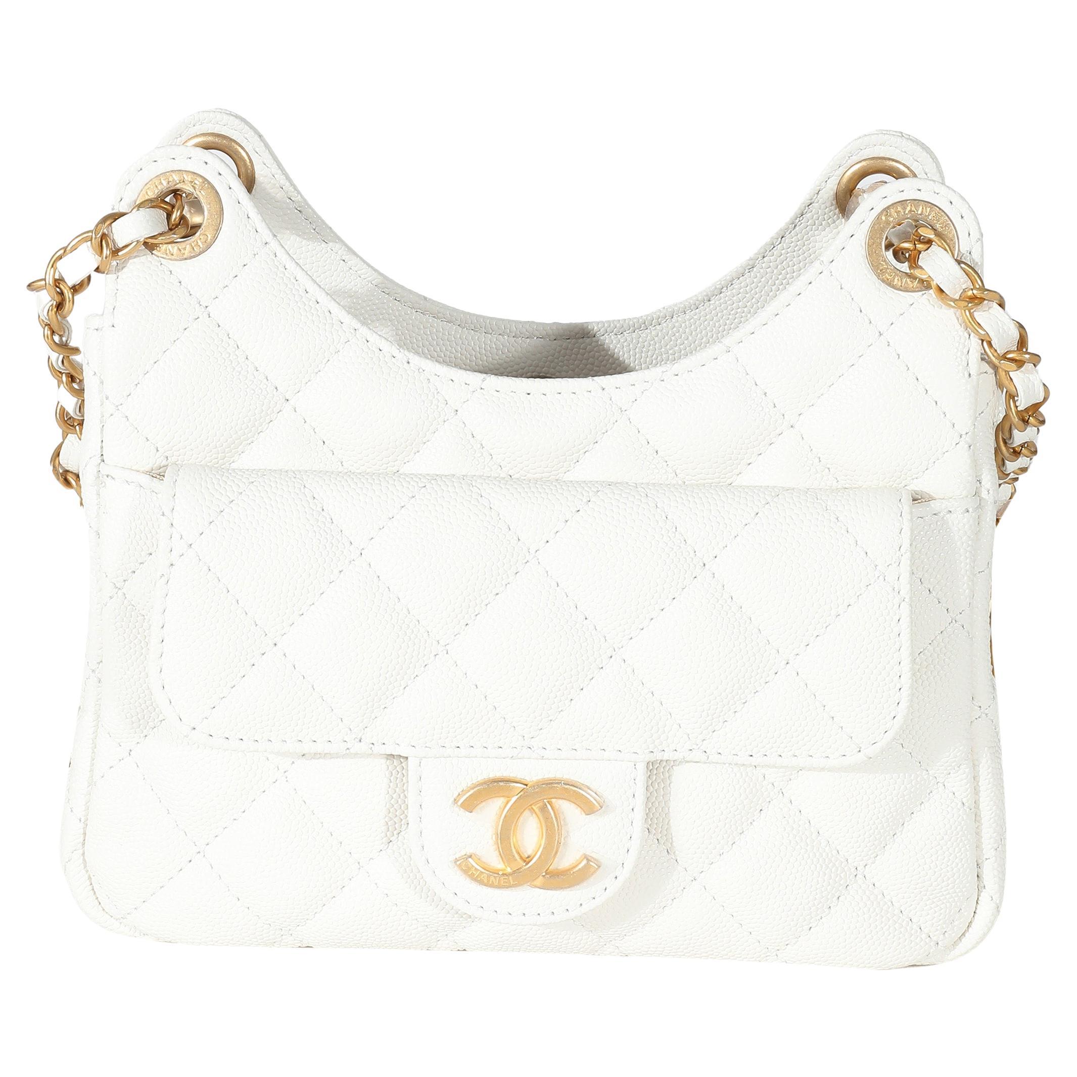Chanel White Quilted Caviar Small Wavy CC Hobo For Sale