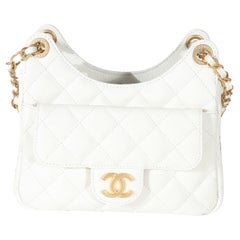 Chanel White Quilted Caviar Small Wavy CC Hobo