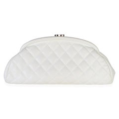 Chanel White Quilted Caviar Timeless Clutch