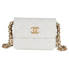Chanel White Quilted Caviar Twist Your Buttons Coin Purse With Chain