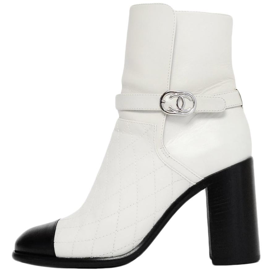 chanel white booties