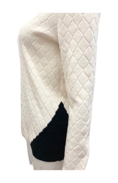 Chanel White Quilted Embroidered Black CC Logo Sweater