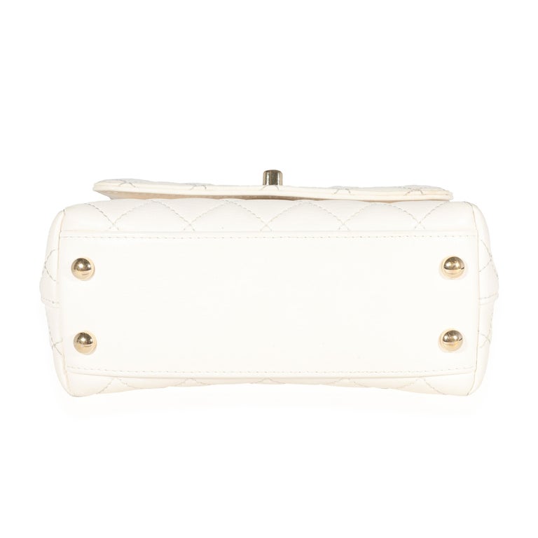 Chanel White Quilted Goatskin Extra Mini Rainbow Coco Top Handle