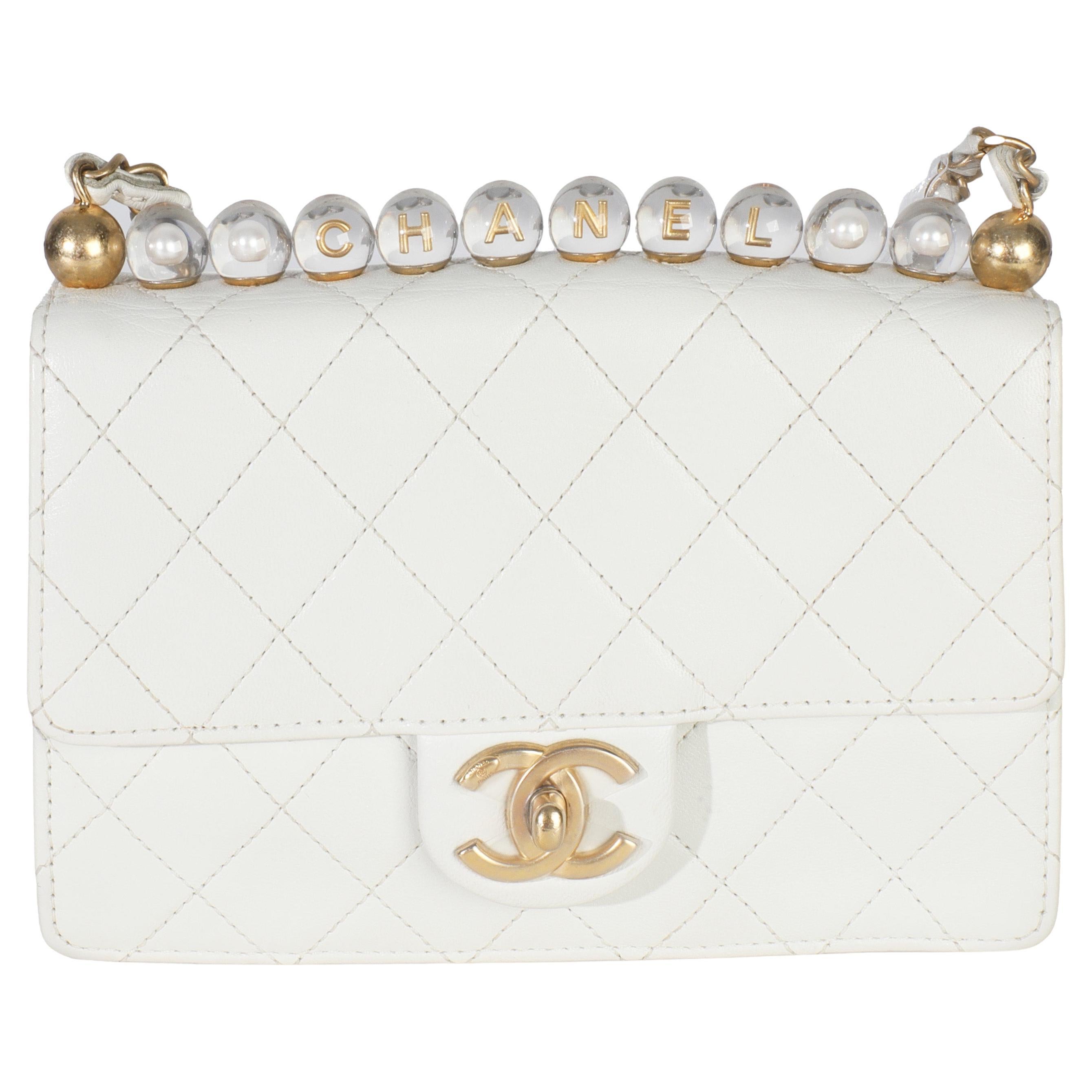 Chanel White Quilted Goatkin Small Chic Pearls Flap Bag